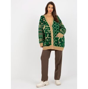 Green and camel warm oversize cardigan