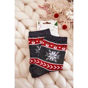 Women's Christmas socks shiny reindeer Black and red