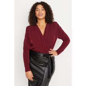 Trendyol Curve Burgundy Padded Double Breasted Knitted Body with Snap Fasteners