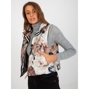 Lady's beige quilted vest with flowers