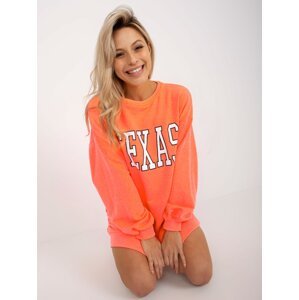Fluo Orange Long Oversize Sweatshirt with Print