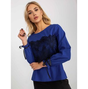 Cobalt blue formal blouse with lace insert