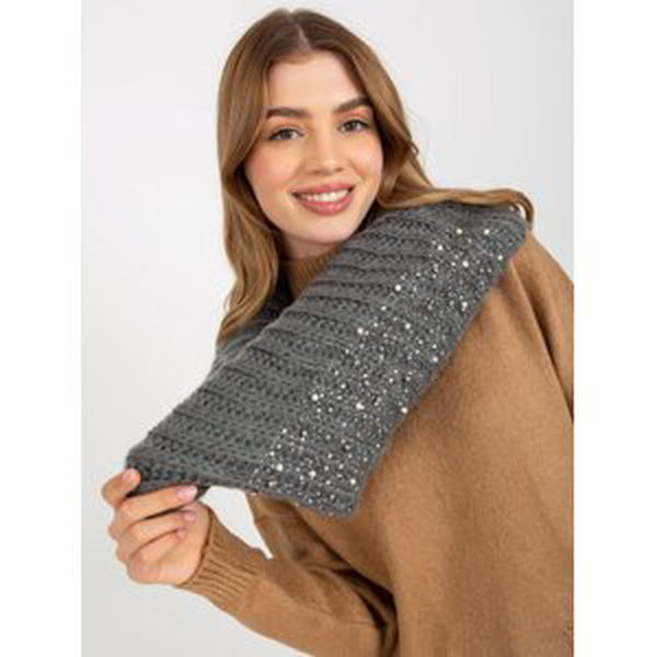 Women's dark gray knitted neck warmer with application