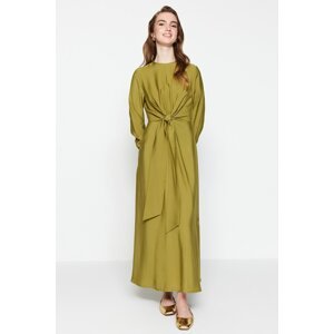 Trendyol olejovo zelené tkané šaty s detailom pása