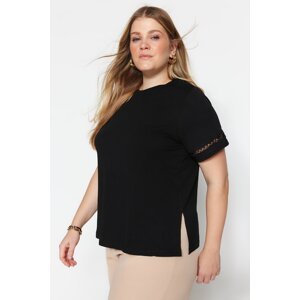 Trendyol Curve Black Crew Neck Lace Detailed Knitted T-Shirt