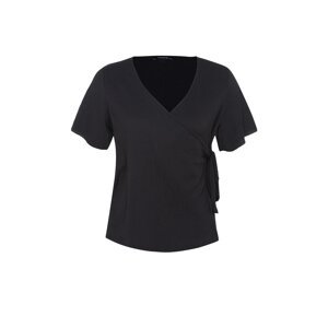 Trendyol Curve Black Double Breasted Knitted Blouse with Tie Detail
