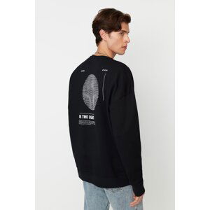 Trendyol Black Men's Oversized Crew Neck Long Sleeves Mystical Printed Sweatshirt with Soft Pillows.