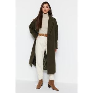 Trendyol khaki oversize široký strih dlhý vlnený kašmírový kabát