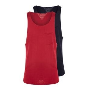 Trendyol Claret Red-Navy Blue pánske základné tričko pravidelného/normálneho strihu 2-balenie bez rukávov/športovec s vreckami