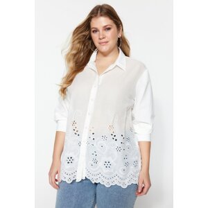 Trendyol Curve White Woven Scallop Detailed Shirt