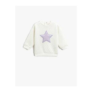 Koton Quilted Sweatshirt Soft Textured Plush Star Applique Detailed Crew Neck