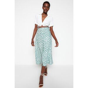 Trendyol Green Midi Weave Front Button Viscose Animal Print Skirt