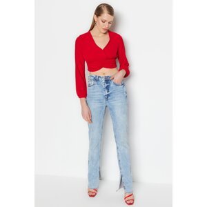 Trendyol Red Crop Woven Blouse