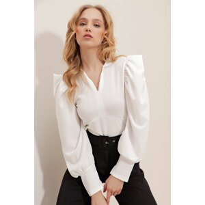 Trend Alaçatı Stili Women's White Judge Collar Princess Sleeve Woven Crop Blouse