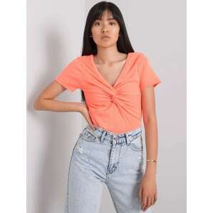 Women's T-shirt with short sleeves and neckline - coral