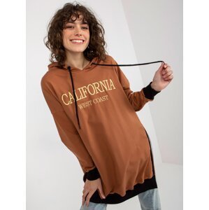 Women's Long Sweatshirt with Slits - Brown