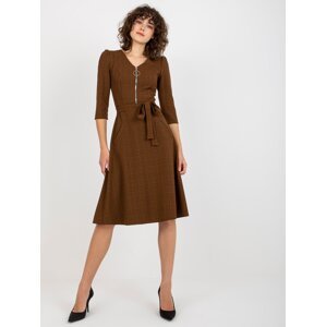 Checkered dress with binding - brown