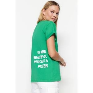 Trendyol Green 100% Cotton Back Printed Boyfriend Crew Neck Knitted T-Shirt