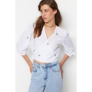 Trendyol Ecru Embroidered Double Breasted Woven Blouse