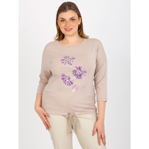 Lady's blouse plus size with 3/4 sleeves and print - beige