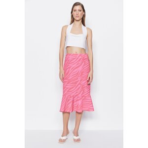 Trendyol ružová sukňa s volánovým vzorom midi dĺžky