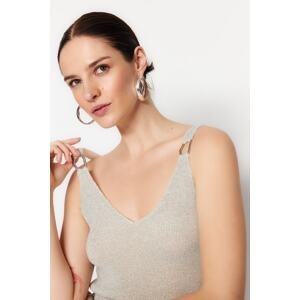 Trendyol Gray Thin Crop Accessory Detailed Glitter Knitwear Blouse