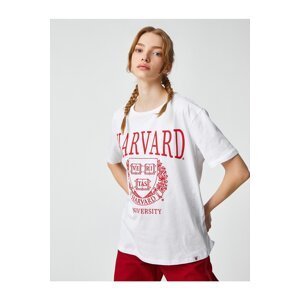 Koton Harvard T-shirt with a Printed Licensed Short Sleeve Crew Neck.