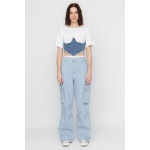 Trendyol X Sagaza Studio modré elastické detaily džínsy