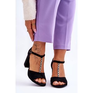 Suede High heel Sandals with Cubic Zirconia Black Aniya