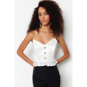 Trendyol Ecru Crop Lined Knitted Accessories Flounce Satin Bridal Blouse
