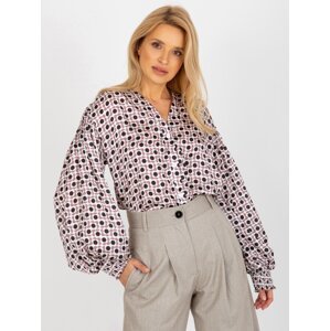 Ecru-dusty pink shirt with print and wide sleeves