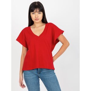 Dark red monochrome V-neck T-shirt by MAYFLIES