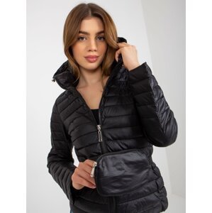 Black transient quilted jacket with bag and hood