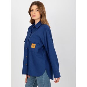 Dark blue wool shirt with pockets