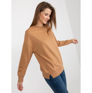 Camel basic hoodless sweatshirt with round neckline