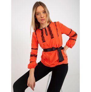 Orange formal blouse with lace and tie
