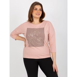 Light pink blouse with round neckline plus size