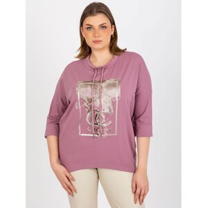 Dusty pink blouse plus size with drawstrings and print