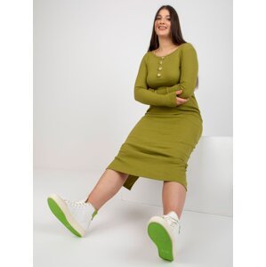 Light green plus size ribbed dress with slit at back