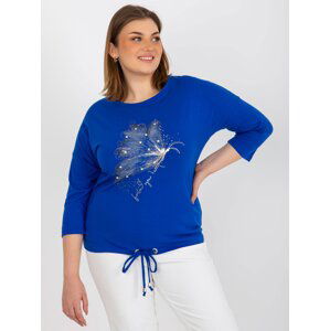 Dark blue blouse plus size with application and print