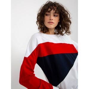 Women's basic white-red hoodless sweatshirt
