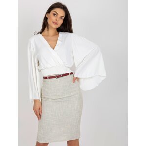 Ecru short formal blouse with pleated sleeves