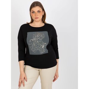 Black casual blouse with a round neckline of a larger size