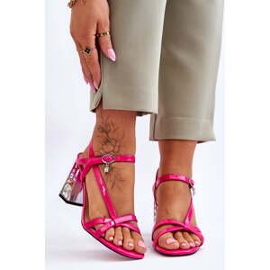 patent leather sandals with decorative D&A fuchsia heel