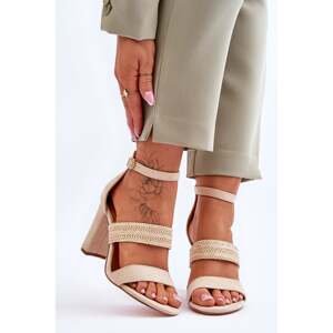 suede sandal with knitted strap on heel Beige Roselia