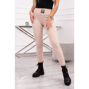 Ribbed high-waisted leggings light beige