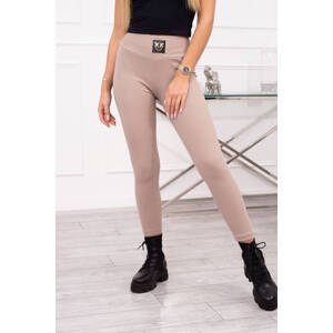Ribbed leggings with a high waist of dark beige color