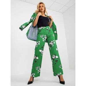 Green wide fabric trousers with flowers from the suit