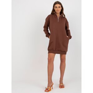 Dark brown sweatshirt basic dress with pockets