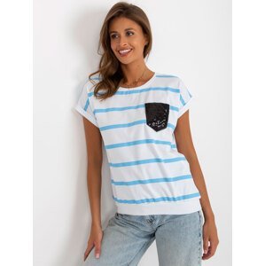 White-blue striped blouse with decorative pocket